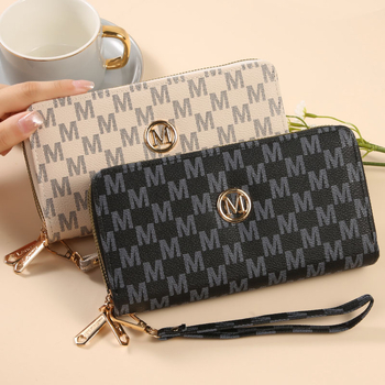 Portofel de damă din PU, clutch lung cu închidere magnetică, buzunar orizontal dreptunghiular pentru telefon, fermoar dublu, capacitate mare pentru carduri