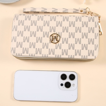 Portofel de damă din PU, clutch lung cu închidere magnetică, buzunar orizontal dreptunghiular pentru telefon, fermoar dublu, capacitate mare pentru carduri