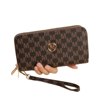 Portofel de damă din PU, clutch lung cu închidere magnetică, buzunar orizontal dreptunghiular pentru telefon, fermoar dublu, capacitate mare pentru carduri