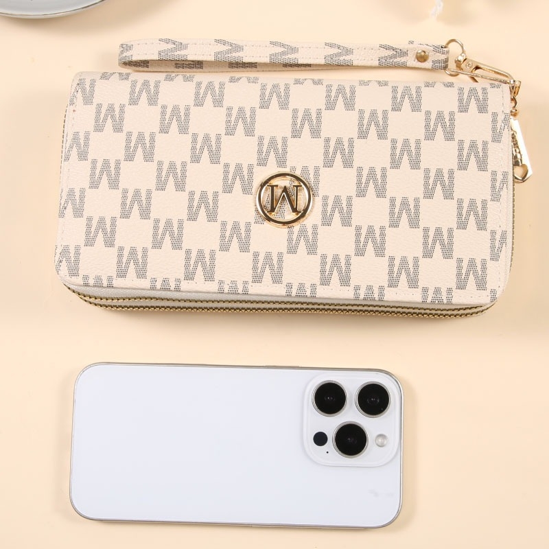 Portofel de damă din PU, clutch lung cu închidere magnetică, buzunar orizontal dreptunghiular pentru telefon, fermoar dublu, capacitate mare pentru carduri