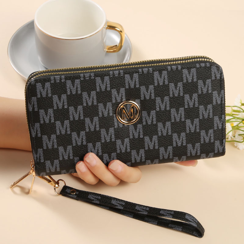 Portofel de damă din PU, clutch lung cu închidere magnetică, buzunar orizontal dreptunghiular pentru telefon, fermoar dublu, capacitate mare pentru carduri