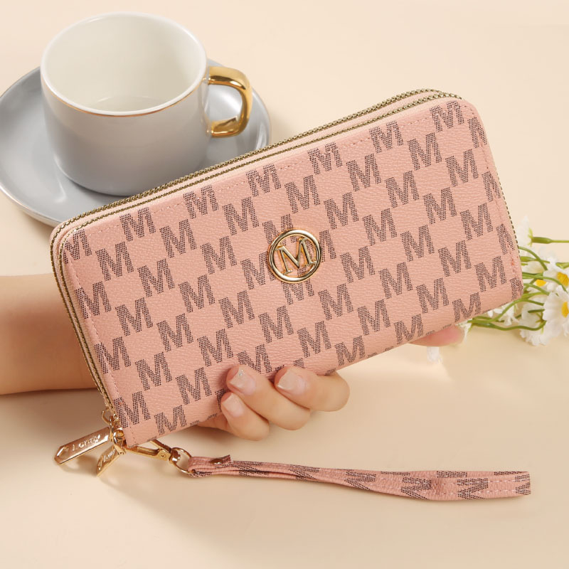 Portofel de damă din PU, clutch lung cu închidere magnetică, buzunar orizontal dreptunghiular pentru telefon, fermoar dublu, capacitate mare pentru carduri