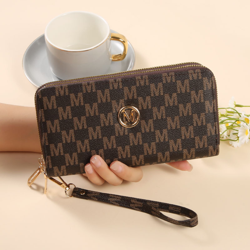 Portofel de damă din PU, clutch lung cu închidere magnetică, buzunar orizontal dreptunghiular pentru telefon, fermoar dublu, capacitate mare pentru carduri