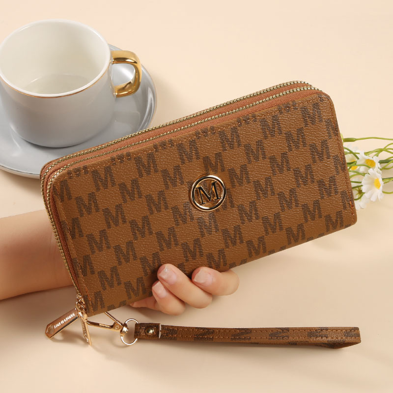 Portofel de damă din PU, clutch lung cu închidere magnetică, buzunar orizontal dreptunghiular pentru telefon, fermoar dublu, capacitate mare pentru carduri