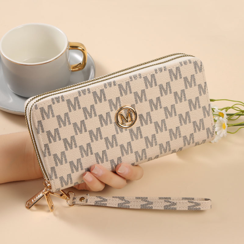 Portofel de damă din PU, clutch lung cu închidere magnetică, buzunar orizontal dreptunghiular pentru telefon, fermoar dublu, capacitate mare pentru carduri