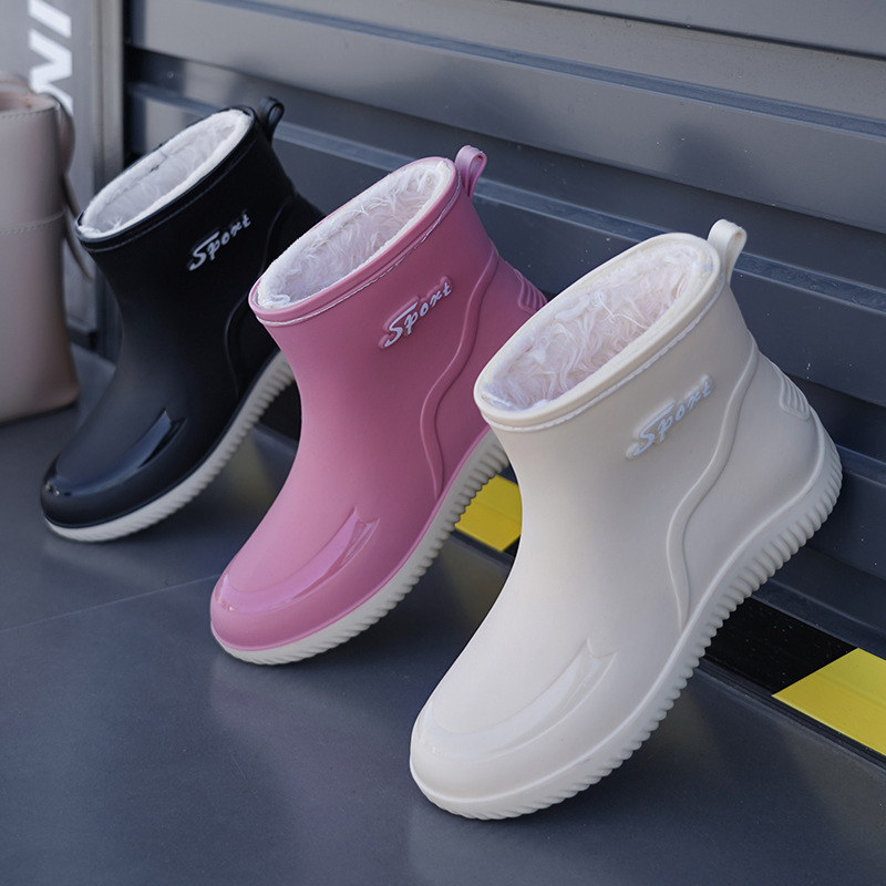 Cizme de ploaie pentru femei, gambă medie, vârf PVC, slip-on, toc mic 1–3 cm