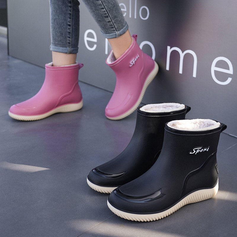 Cizme de ploaie pentru femei, gambă medie, vârf PVC, slip-on, toc mic 1–3 cm