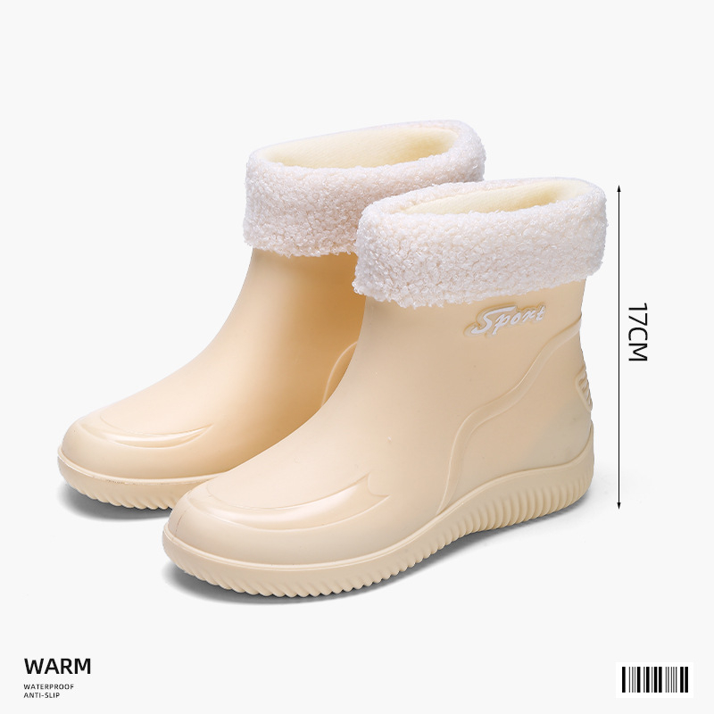 Cizme de ploaie pentru femei, gambă medie, vârf PVC, slip-on, toc mic 1–3 cm