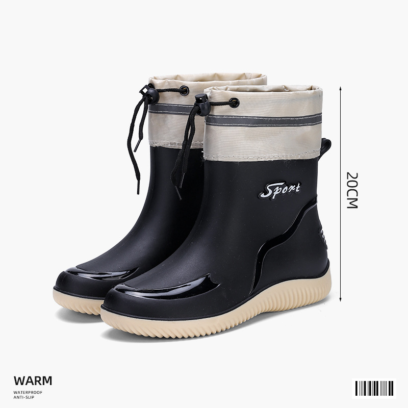 Cizme de ploaie pentru femei, gambă medie, vârf PVC, slip-on, toc mic 1–3 cm