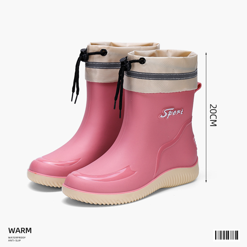 Cizme de ploaie pentru femei, gambă medie, vârf PVC, slip-on, toc mic 1–3 cm