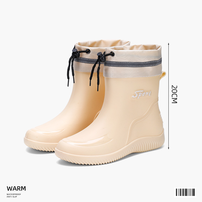 Cizme de ploaie pentru femei, gambă medie, vârf PVC, slip-on, toc mic 1–3 cm