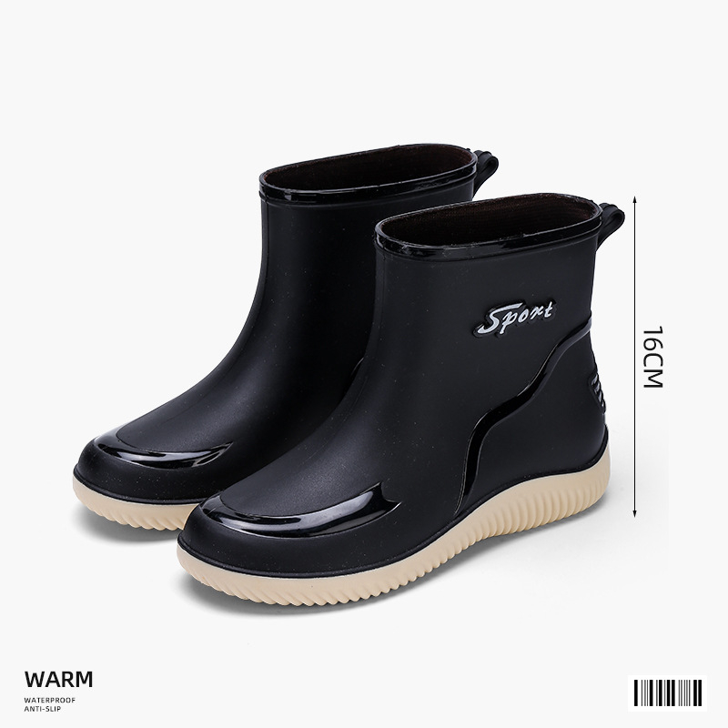 Cizme de ploaie pentru femei, gambă medie, vârf PVC, slip-on, toc mic 1–3 cm