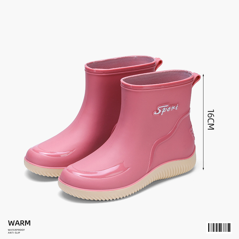 Cizme de ploaie pentru femei, gambă medie, vârf PVC, slip-on, toc mic 1–3 cm