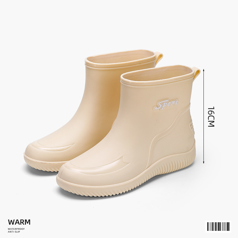 Cizme de ploaie pentru femei, gambă medie, vârf PVC, slip-on, toc mic 1–3 cm