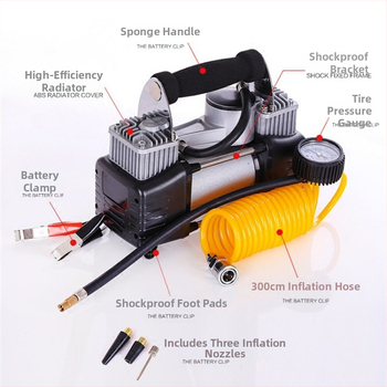 Automobilska pumpa za zrak s dvostrukim cilindrom, 12V, 200W, 50 L/min, 2 m crijevo, digitalni zaslon, LED osvjetljenje