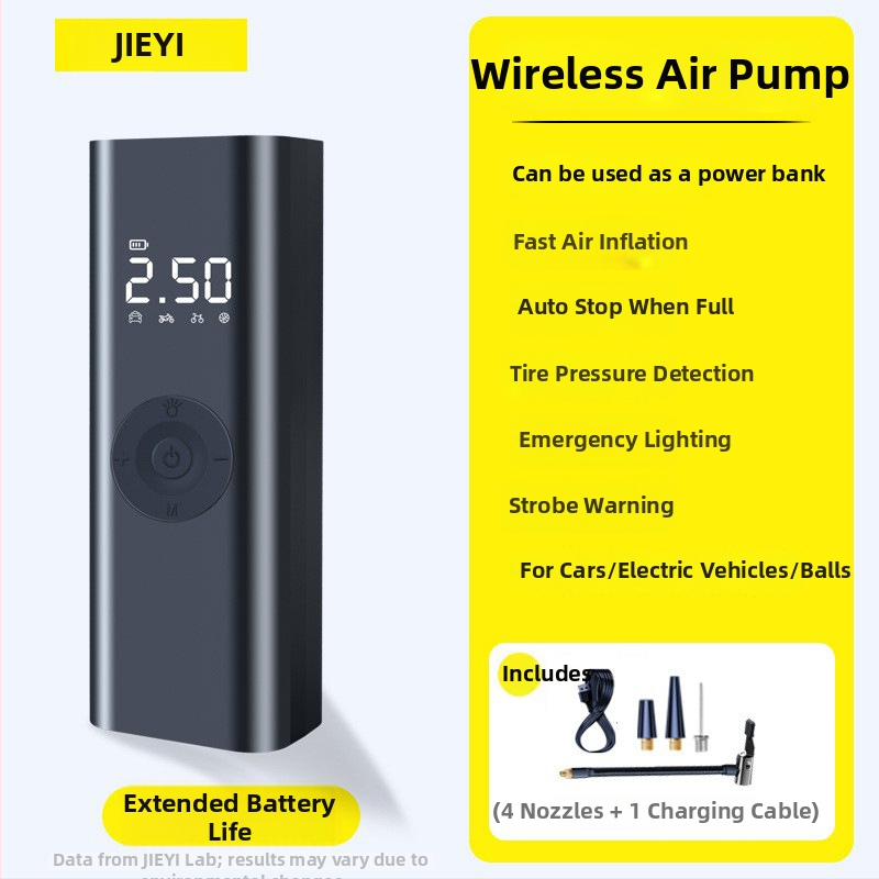 Bezdrôtová prenášacia pumpa na pneumatiky do auta s integrovaným tlakovým meračom; 12V, <80W, prietok 25 L/min, digitálny displej, USB nabíjanie