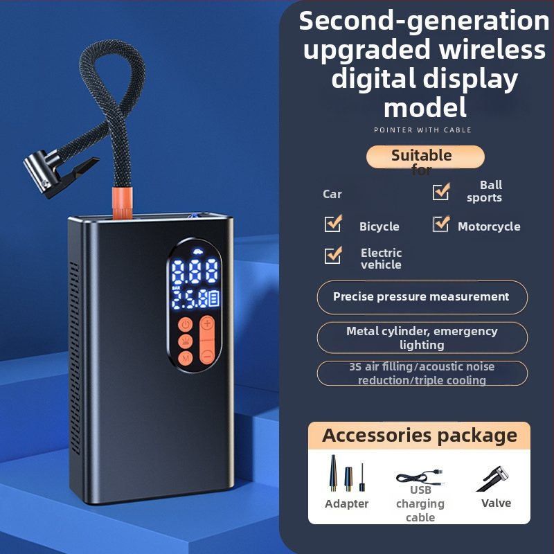 Pompa de umflat cauciuc auto, portabilă, automată, electrică, cu afișaj digital și lumină LED (12V DC, 80W, 35 L/min)