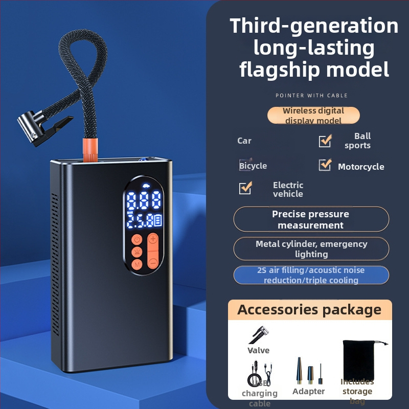 Pompa de umflat cauciuc auto, portabilă, automată, electrică, cu afișaj digital și lumină LED (12V DC, 80W, 35 L/min)