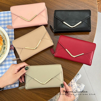 Sieviešu maku ar kuveres stila rāvējslēdzēju, minimalistisks, PU materiāls, vairāki kartes nodalījumi