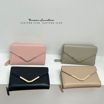 Sieviešu maku ar kuveres stila rāvējslēdzēju, minimalistisks, PU materiāls, vairāki kartes nodalījumi