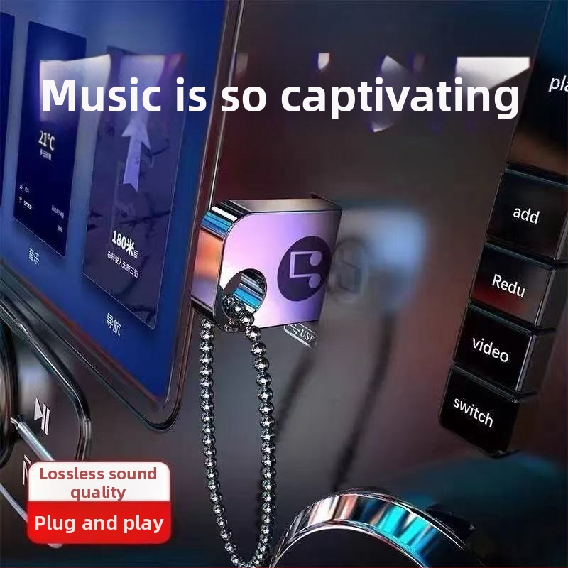 Automobiļu USB zibatmiņa 64GB, alumīnija sakausējums, USB barošana, MP3/MP4 atskaņošana, bez displeja