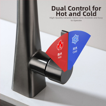 Robinet de bucătărie retractabil cu jet cascadă, oțel inoxidabil 304, supapă cu disc ceramic, intrare 8 mm, 0–90°C