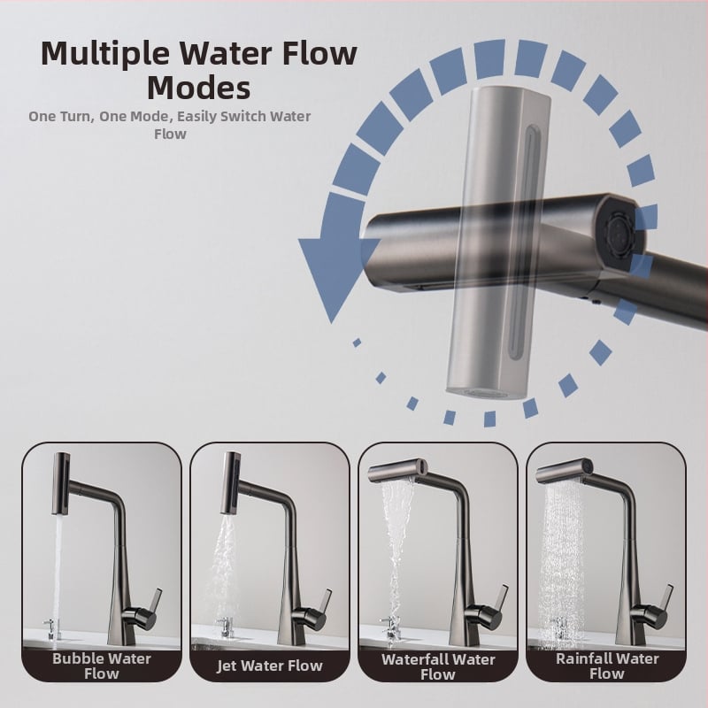 Robinet de bucătărie retractabil cu jet cascadă, oțel inoxidabil 304, supapă cu disc ceramic, intrare 8 mm, 0–90°C