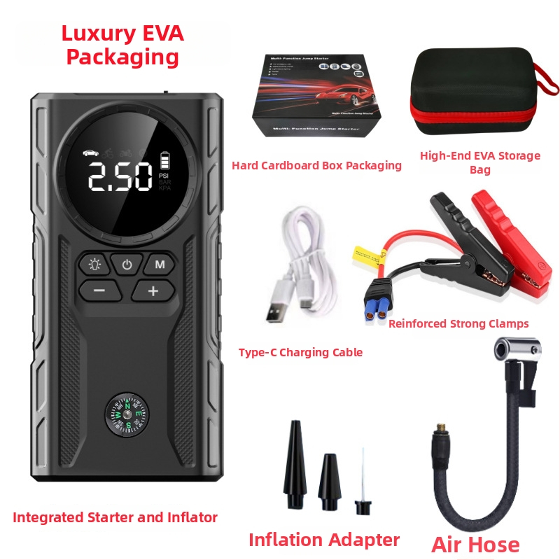Štartér do auta s integrovanou pumpou na vzduch – všetko v jednom, 12V, 1800A, 200W, USB nabíjanie, prietok vzduchu 35 L/min
