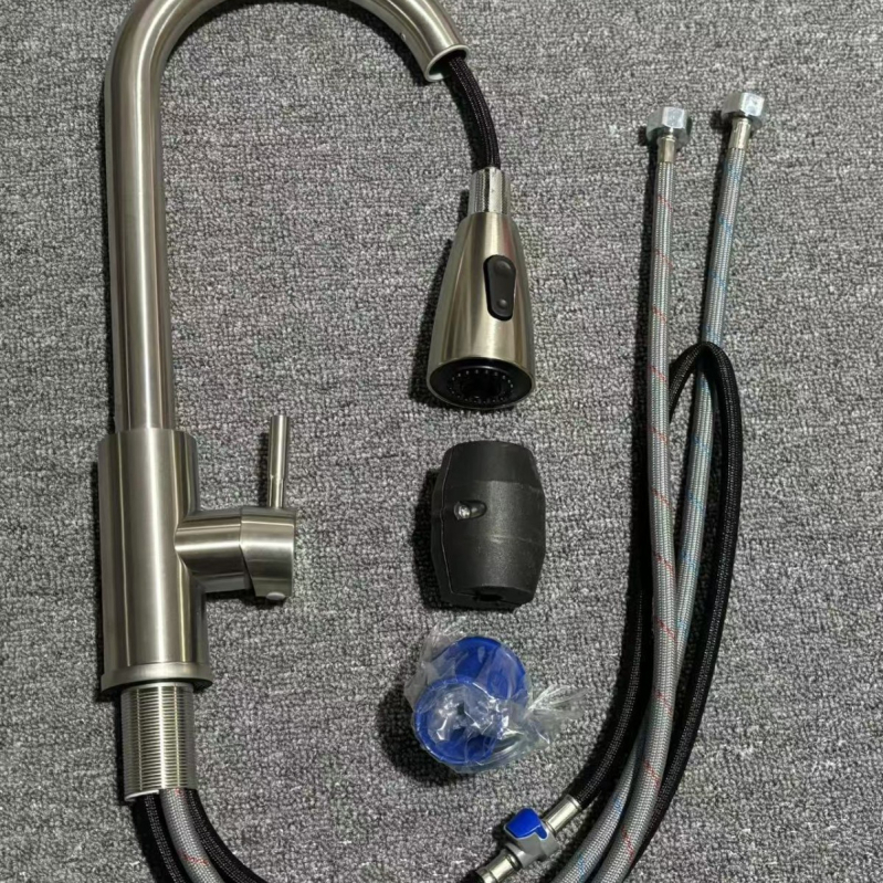 Robinet de bucătărie retractabil din oțel inox 304, montaj încorporat, 0–90°C, cartuș ceramic
