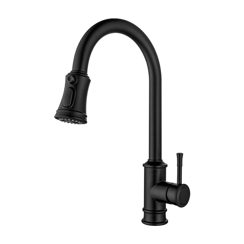 Robinet de bucătărie cu furtun retractabil, din oțel inoxidabil 304, finisaj periat, ventil ceramic disc, presiune 1,6 MPa