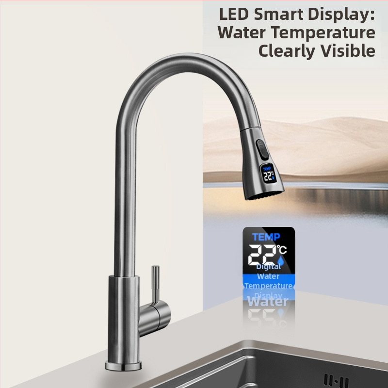 Kuhinjski izvlačni slavina od nehrđajućeg čelika, model Digital pull faucet, montaža vijcima, keramički ventil