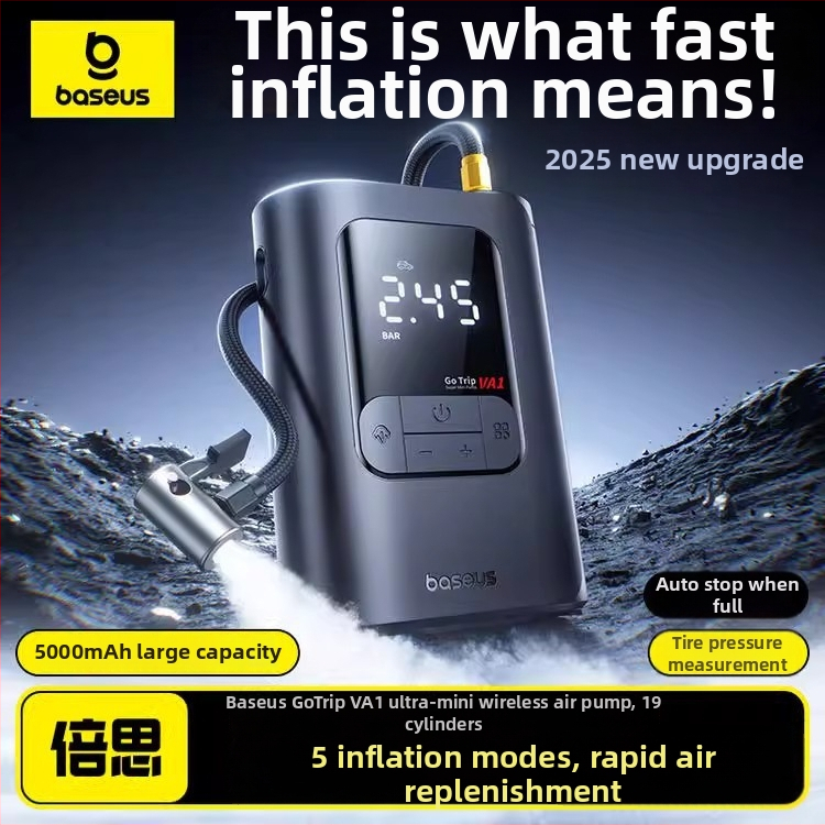 Baseus Gotrip VA1 Mini Bežični Napuhivač Guma Za Auto - 12V, 120W, 40 L/min, Napajanje na Baterije, Duplo Cilindrična Konstrukcija, Preko 20 Minuta Rada