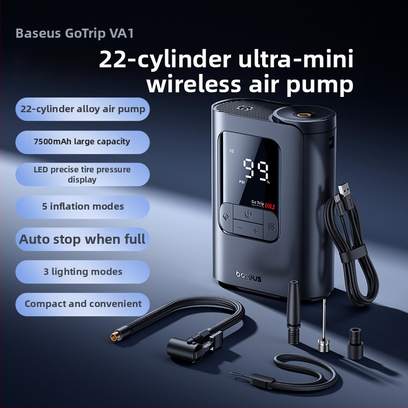Baseus Gotrip VA1 Mini Bežični Napuhivač Guma Za Auto - 12V, 120W, 40 L/min, Napajanje na Baterije, Duplo Cilindrična Konstrukcija, Preko 20 Minuta Rada