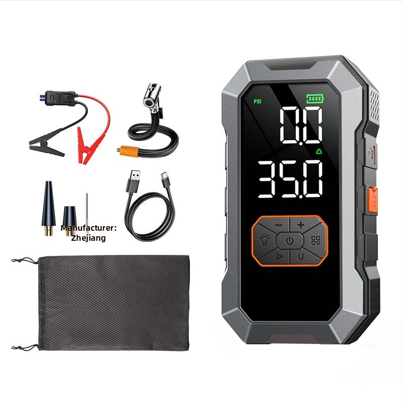 Automobilový štartér pre núdzové situácie a vzduchová pumpa – všetko v jednom, bezdrôtový power bank, 14.8V, 220W, 60 L/min, tlakomer na pneumatiky