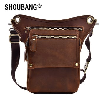 Geantă talie din piele naturală pentru bărbați, piele din primul strat Crazy Horse, rezistentă la uzură, căptușeală poliester-cotton, marcă Shoubang, purtare zilnică