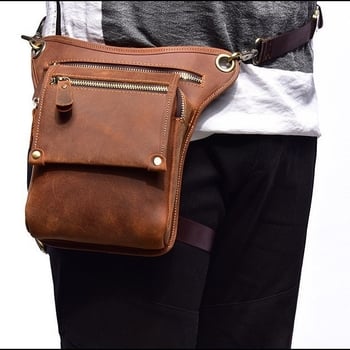 Geantă talie din piele naturală pentru bărbați, piele din primul strat Crazy Horse, rezistentă la uzură, căptușeală poliester-cotton, marcă Shoubang, purtare zilnică