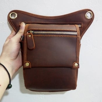 Geantă talie din piele naturală pentru bărbați, piele din primul strat Crazy Horse, rezistentă la uzură, căptușeală poliester-cotton, marcă Shoubang, purtare zilnică