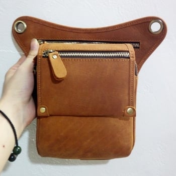 Geantă talie din piele naturală pentru bărbați, piele din primul strat Crazy Horse, rezistentă la uzură, căptușeală poliester-cotton, marcă Shoubang, purtare zilnică