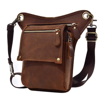 Geantă talie din piele naturală pentru bărbați, piele din primul strat Crazy Horse, rezistentă la uzură, căptușeală poliester-cotton, marcă Shoubang, purtare zilnică