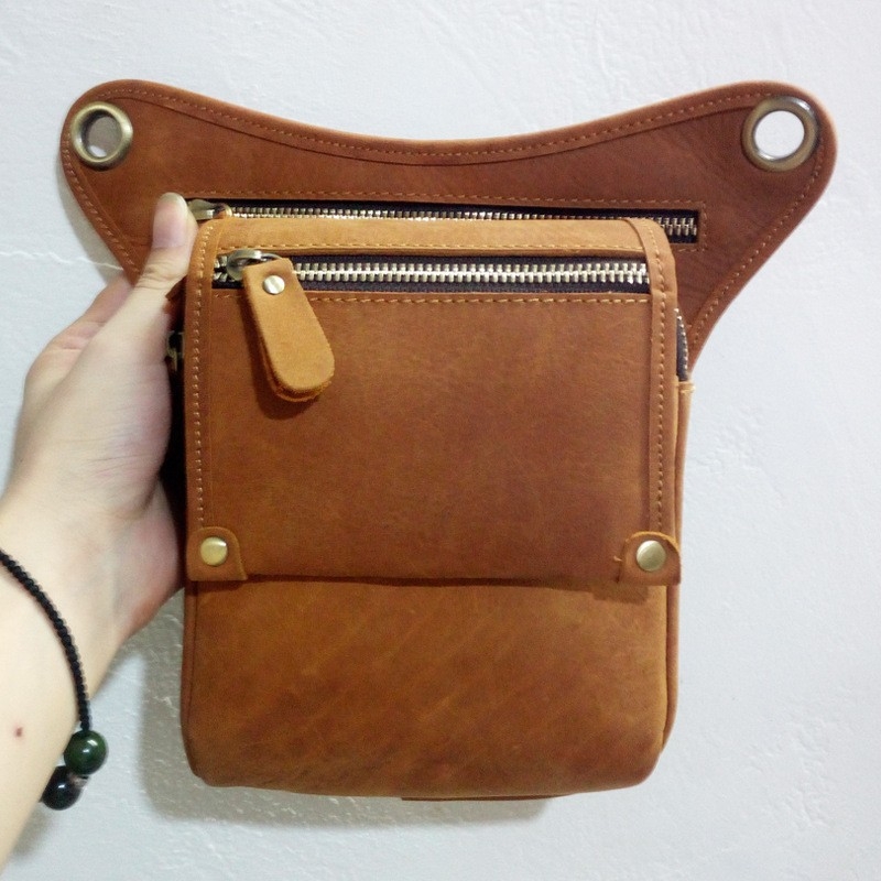 Geantă talie din piele naturală pentru bărbați, piele din primul strat Crazy Horse, rezistentă la uzură, căptușeală poliester-cotton, marcă Shoubang, purtare zilnică