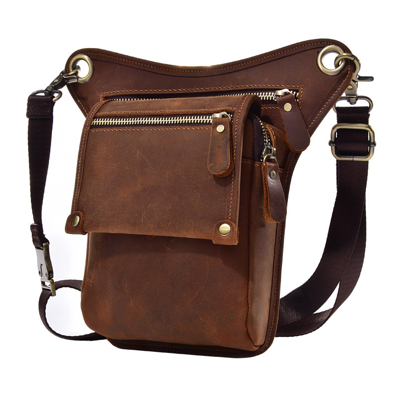 Geantă talie din piele naturală pentru bărbați, piele din primul strat Crazy Horse, rezistentă la uzură, căptușeală poliester-cotton, marcă Shoubang, purtare zilnică