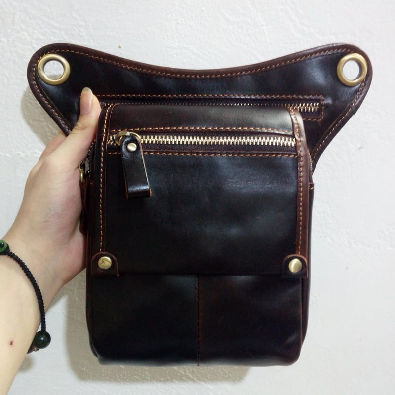 Geantă talie din piele naturală pentru bărbați, piele din primul strat Crazy Horse, rezistentă la uzură, căptușeală poliester-cotton, marcă Shoubang, purtare zilnică