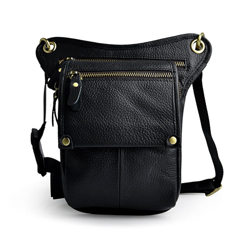 Geantă talie din piele naturală pentru bărbați, piele din primul strat Crazy Horse, rezistentă la uzură, căptușeală poliester-cotton, marcă Shoubang, purtare zilnică