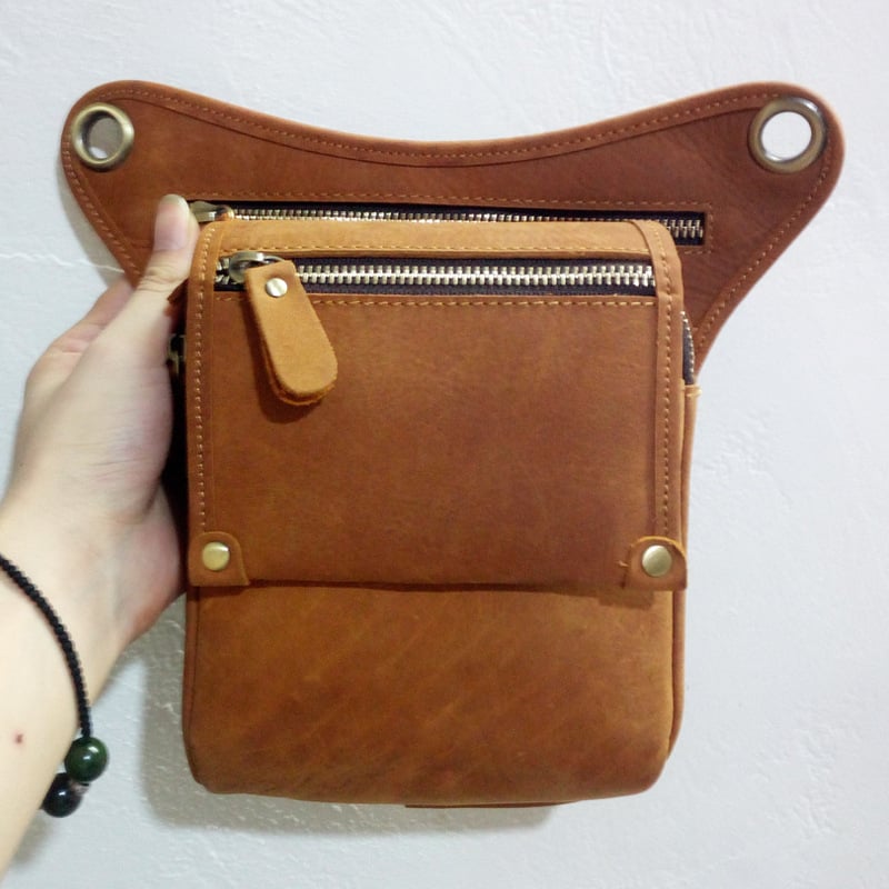 Geantă talie din piele naturală pentru bărbați, piele din primul strat Crazy Horse, rezistentă la uzură, căptușeală poliester-cotton, marcă Shoubang, purtare zilnică