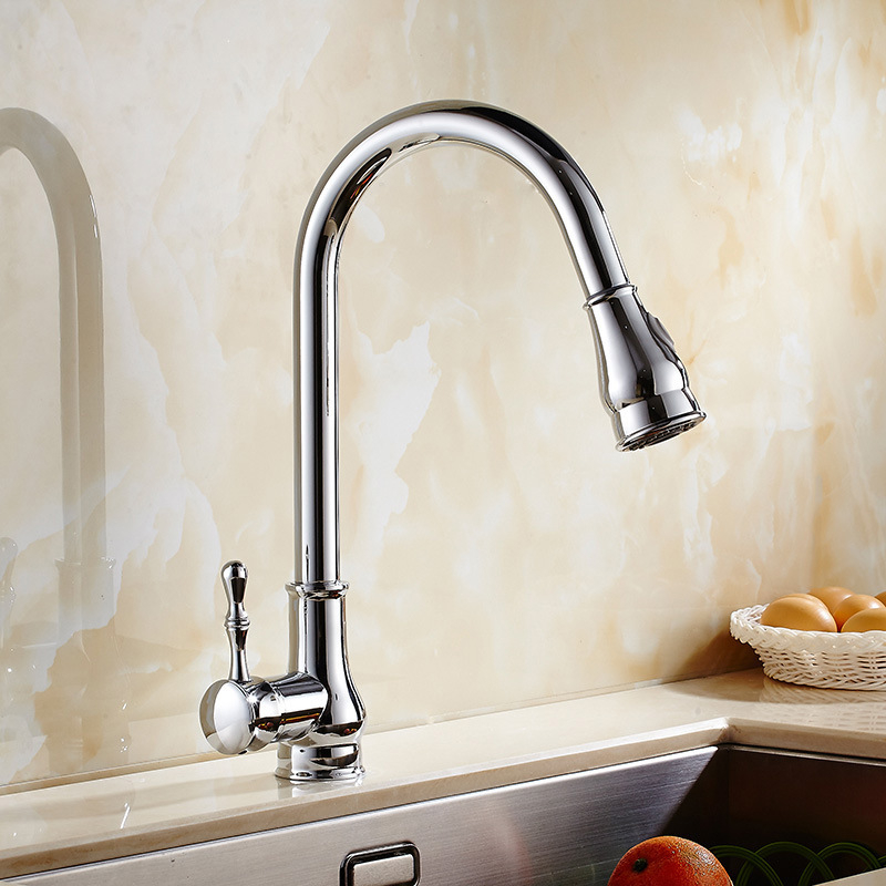 Kuhinjska slavina s izvučnim izlazom, bakreno tijelo, keramički disk ventil, montaža na radnu ploču, model Vase faucet