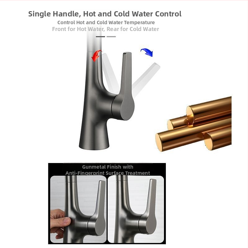 Robinet de bucătărie retractabil, din cupru integral, trei moduri de curgere, model V72-3, diametrul bazei 35 mm, cartuș ceramic
