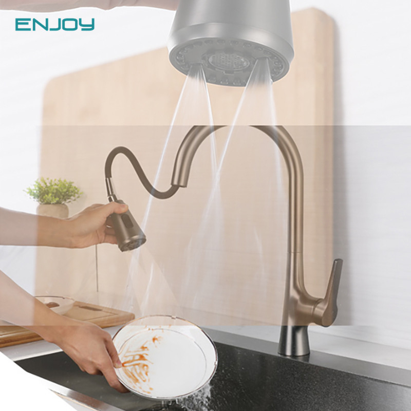 Robinet de bucătărie retractabil, din cupru integral, trei moduri de curgere, model V72-3, diametrul bazei 35 mm, cartuș ceramic