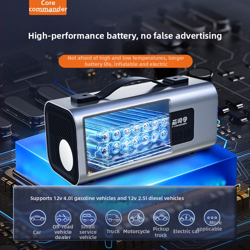 Hitni automobilni startni uređaj s integriranim usisavačem zraka i kompresorom – 12V, početni napon 100A, 100W, protok zraka 60 L/min, aluminijsko kućište