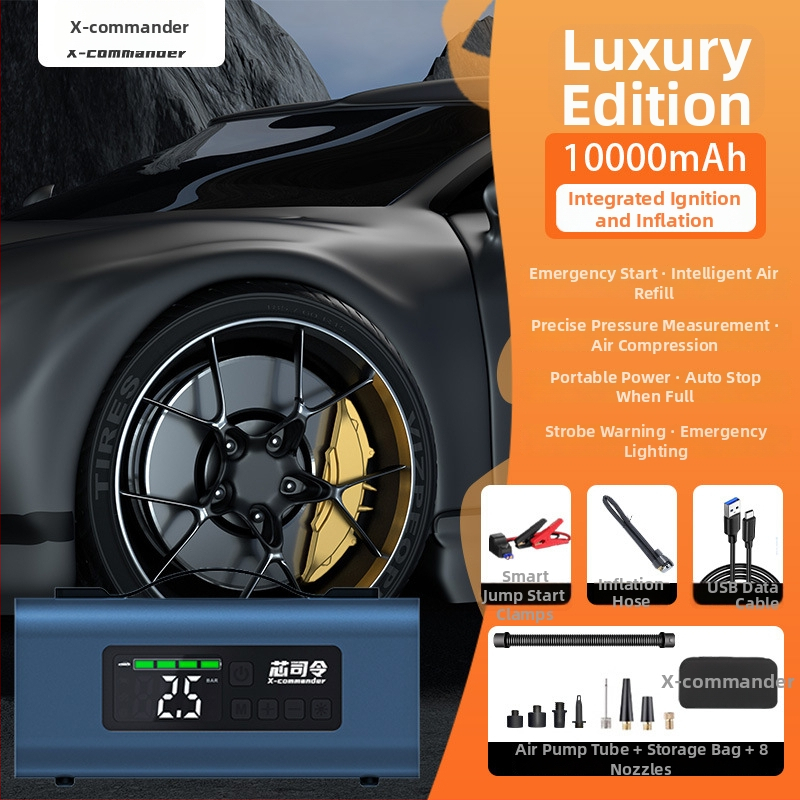 Hitni automobilni startni uređaj s integriranim usisavačem zraka i kompresorom – 12V, početni napon 100A, 100W, protok zraka 60 L/min, aluminijsko kućište
