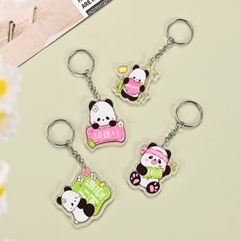 Akrilni privjesak za ključeve, cartoon DIY dizajn, mačka i panda, za školsku torbu